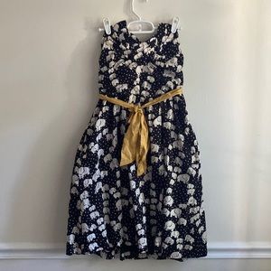 Anthropologie dress by Poridge-black and white elephant/gold sash size 8